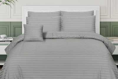SMALL STRIPES GREY BEDSHEET SET - 6 PCS (SATIN)