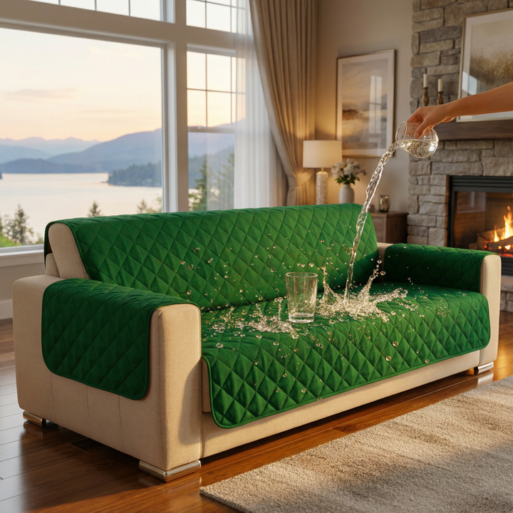 GREEN WATERPROOF QUILTED SOFA COVER
