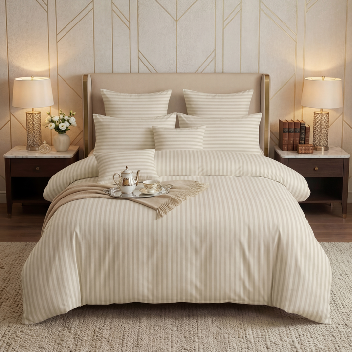 IVORY stripe Winter Comforter Set- 8 Pcs