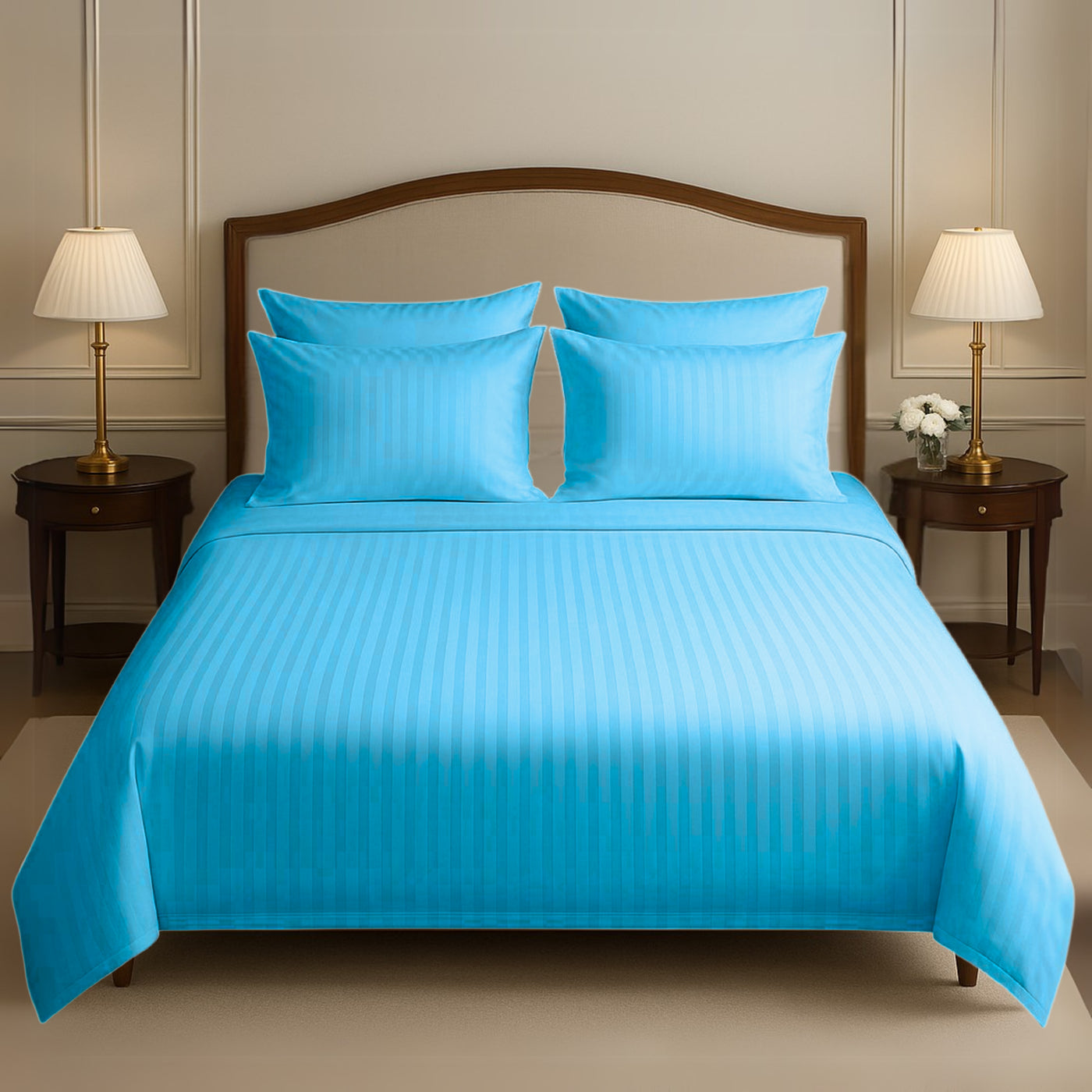 MINT SATIN STRIPE BEDSHEET SET - 5 PCS