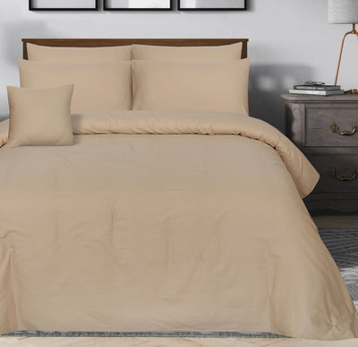 SMALL STRIPES BEIGE  BEDSHEET SET - 6 PCS (SATIN)