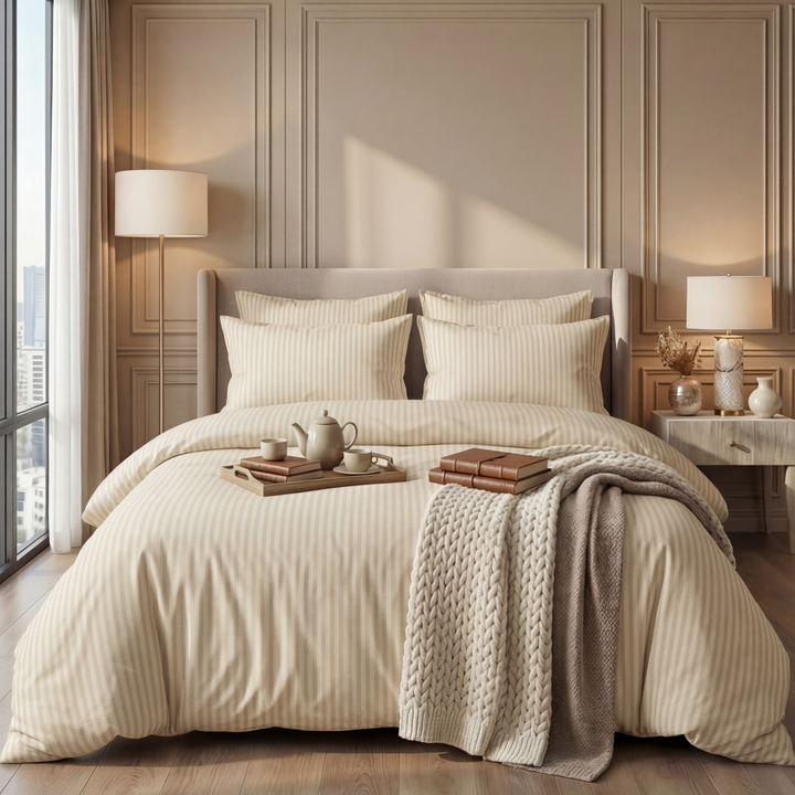 SKIN SATIN STRIPE BEDSHEET SET - 5 PCS