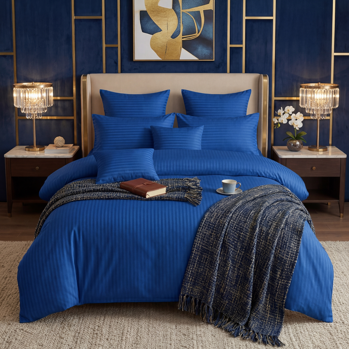 NAVY stripe Winter Comforter Set- 8 Pcs