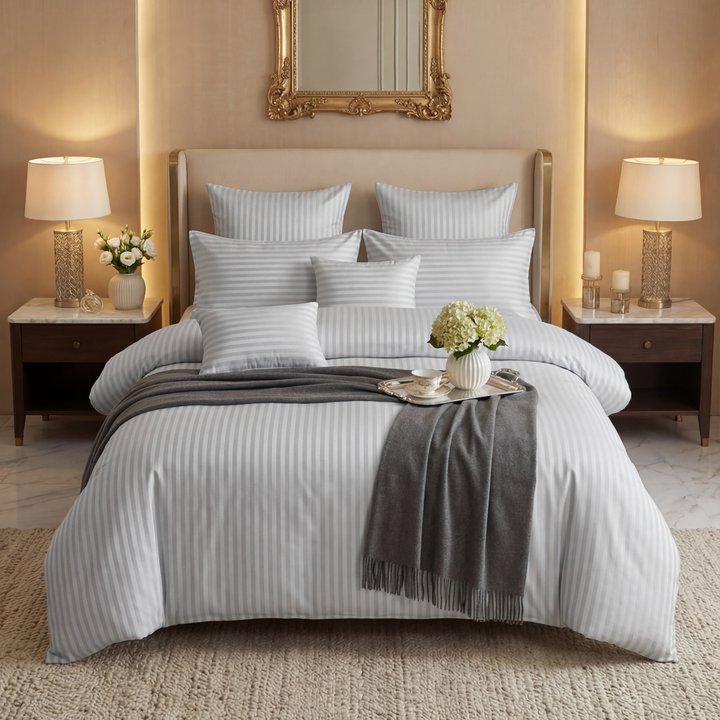 SILVER stripe Winter Comforter Set- 8 Pcs