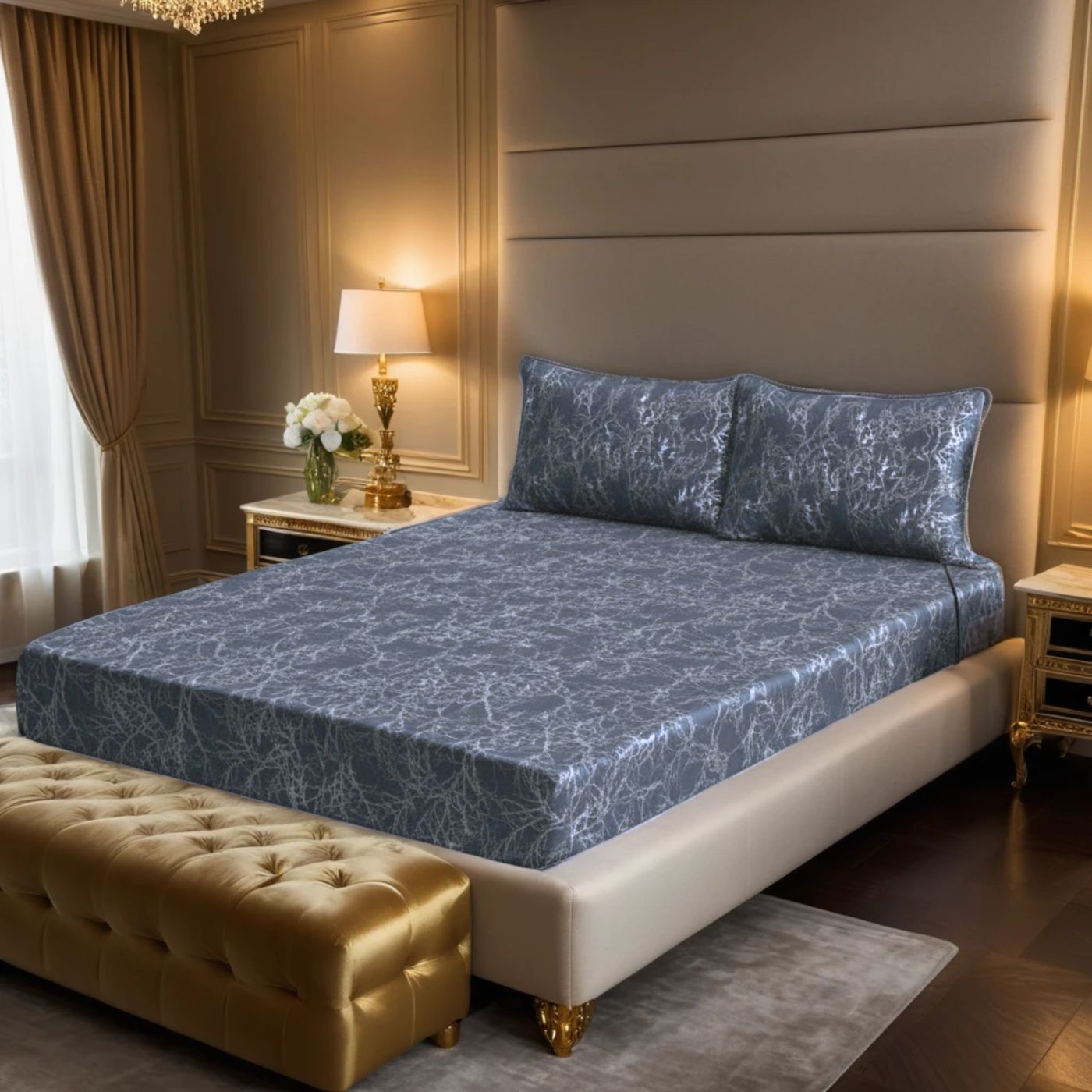 MILITARY/GREY VELVET fitted bedsheet - (premium)