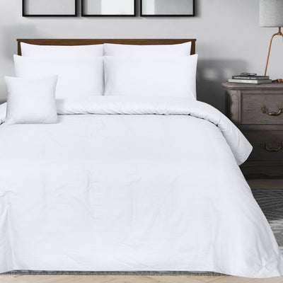 SMALL STRIPES WHITE BEDSHEET SET - 6 PCS (SATIN)