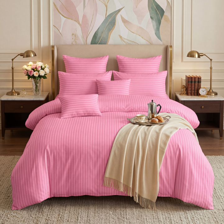 PINK stripe Winter Comforter Set- 8 Pcs