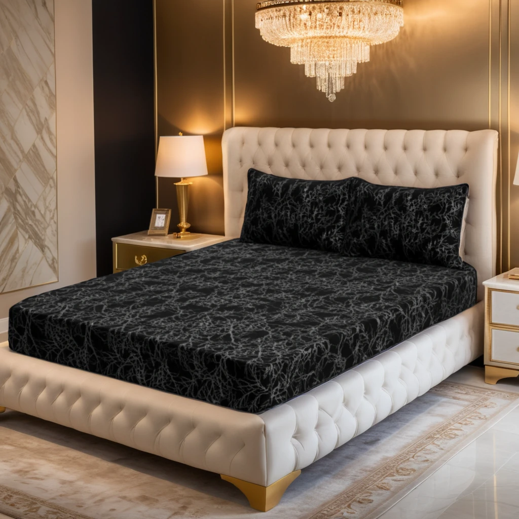 TREE/BLACK VELVET fitted bedsheet - (premium)