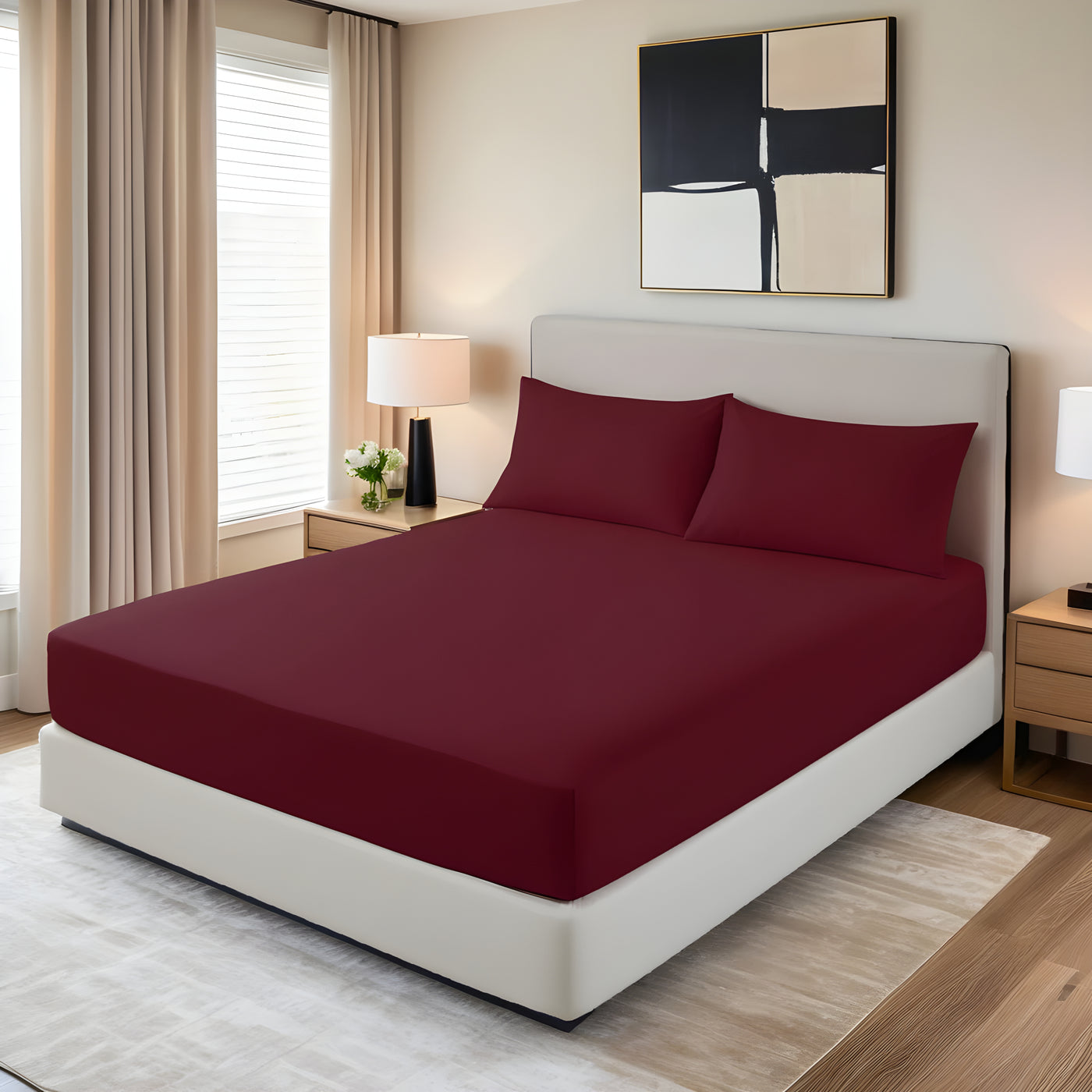 MAROON LUXURY FITTED SHEET- 3 PCS