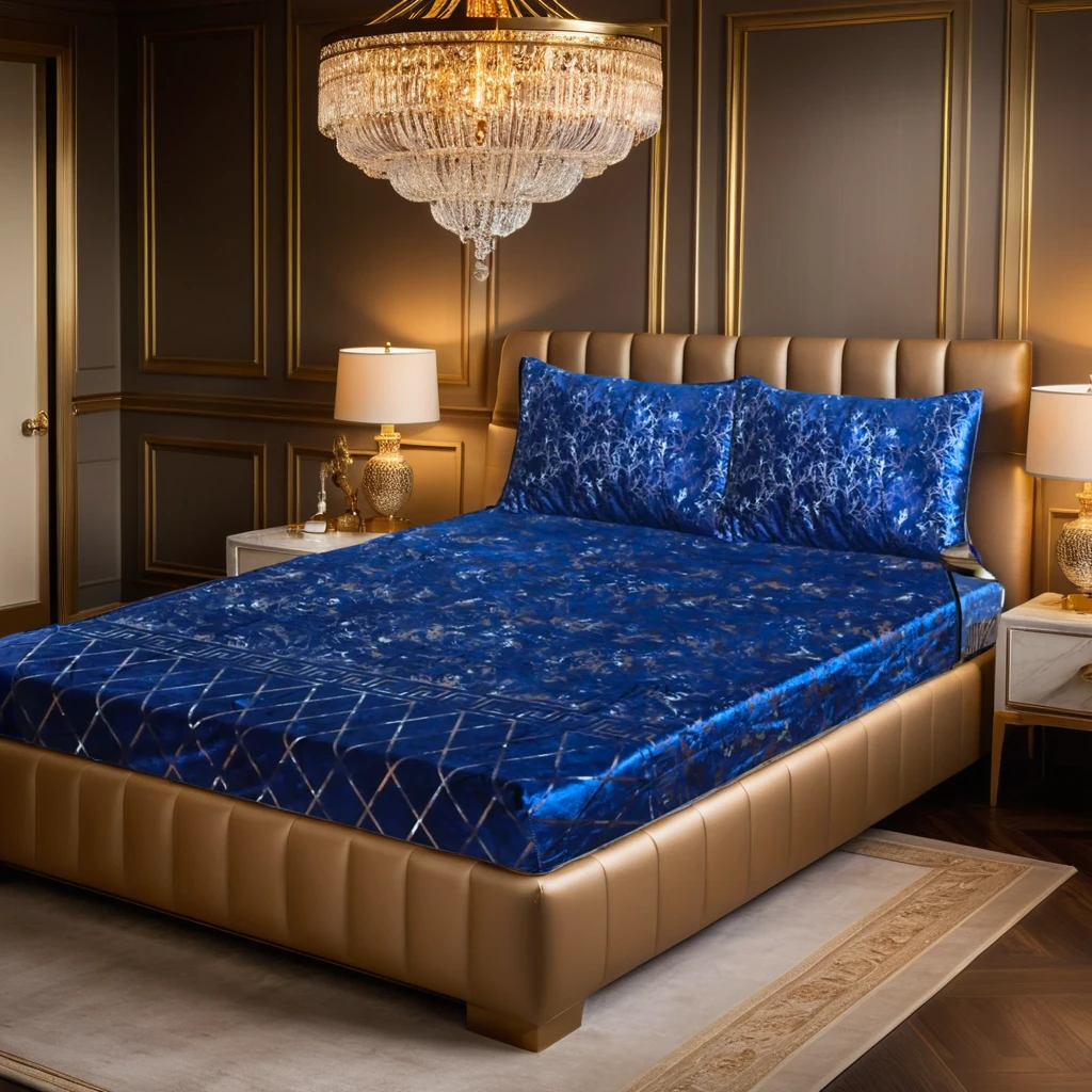 MILITARY/BLUE VELVET fitted bedsheet - (premium)