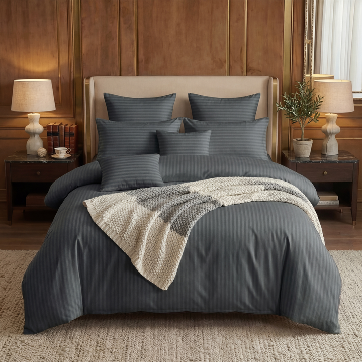 GREY stripe Winter Comforter Set- 8 Pcs