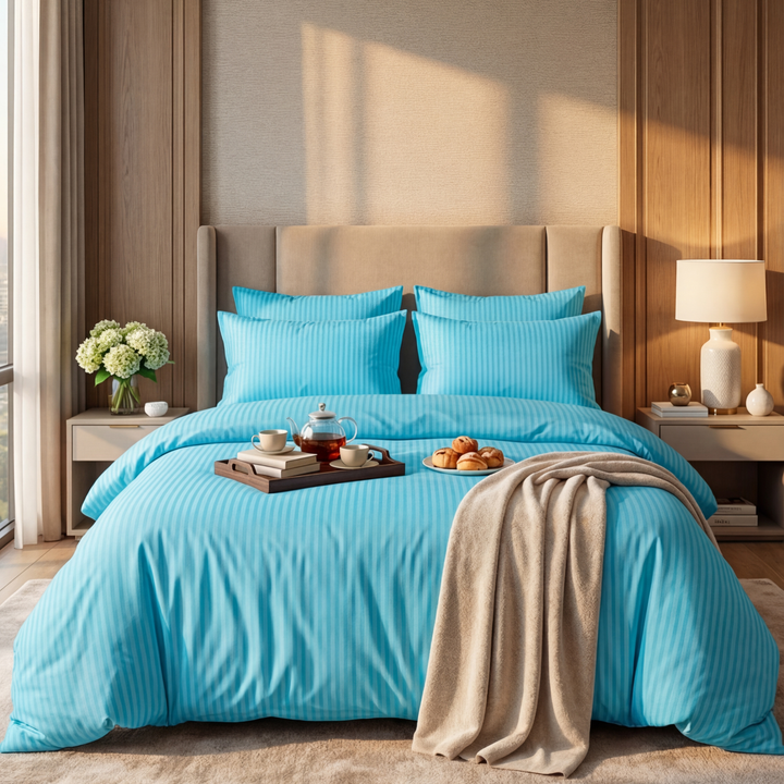 MINT SATIN STRIPE BEDSHEET SET - 5 PCS