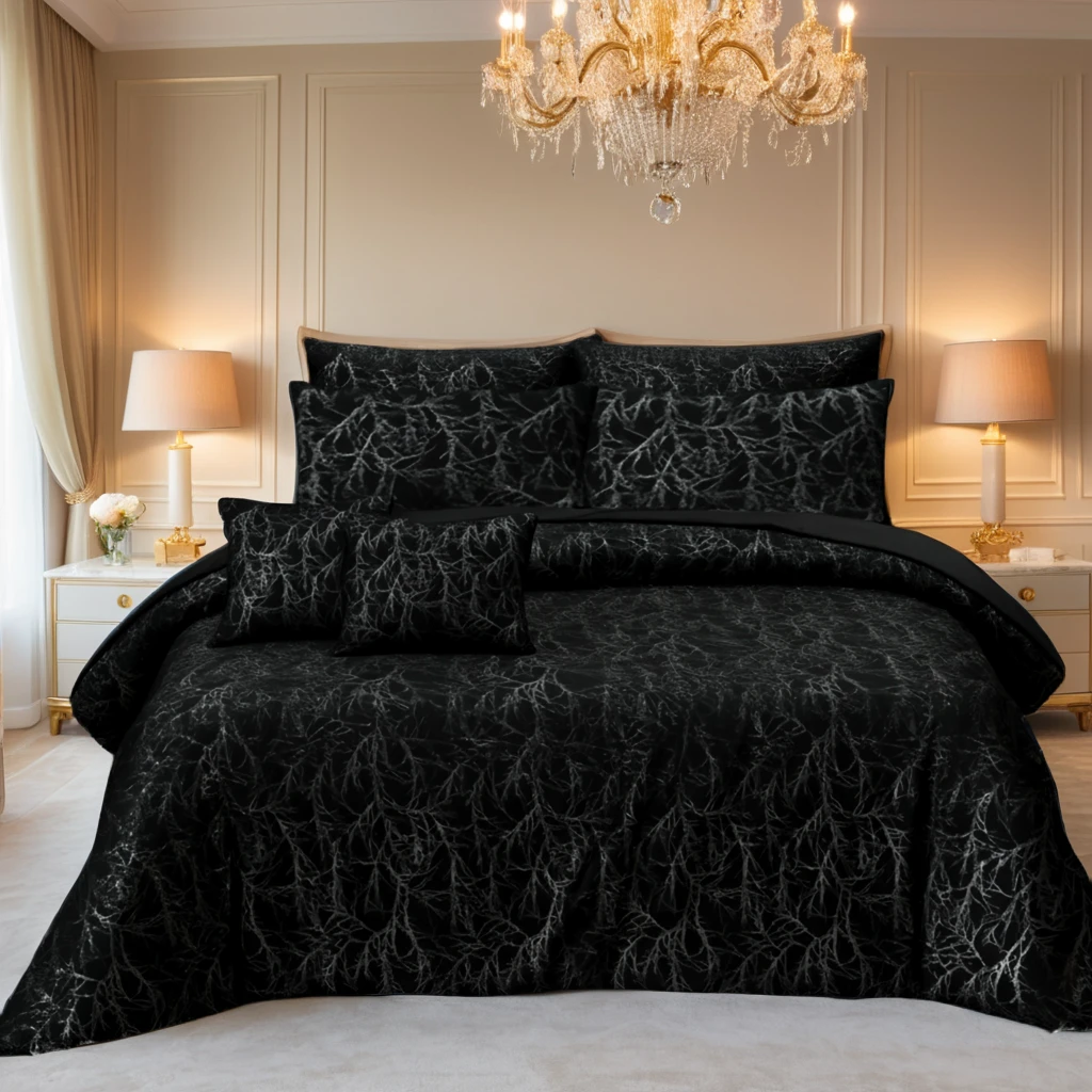 TREE/BLACK VELVET DUVET COVERS SET 8 PCS