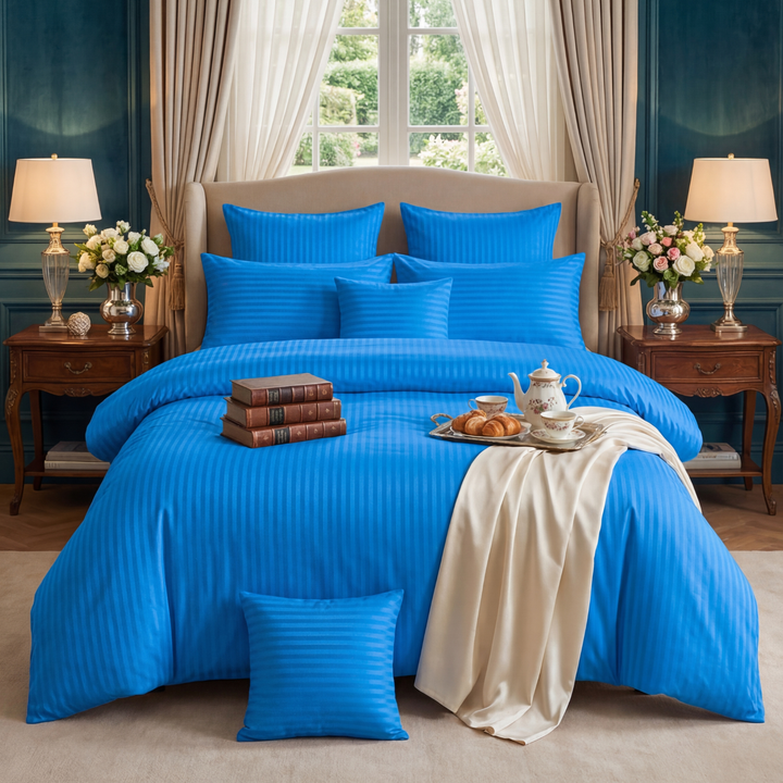 BLUE stripe Winter Comforter Set- 8 Pcs