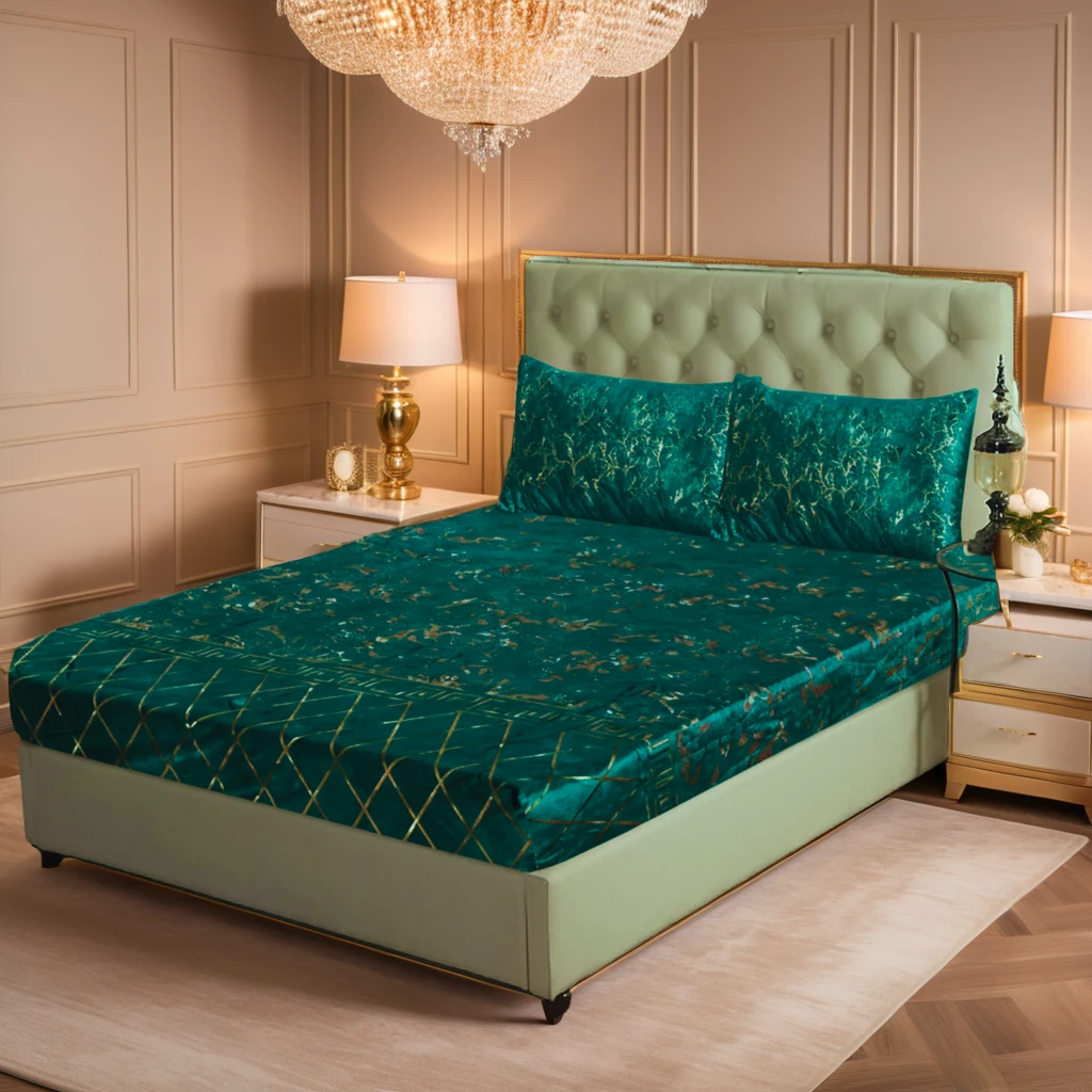 MILITARY/GREEN VELVET fitted bedsheet - (premium)