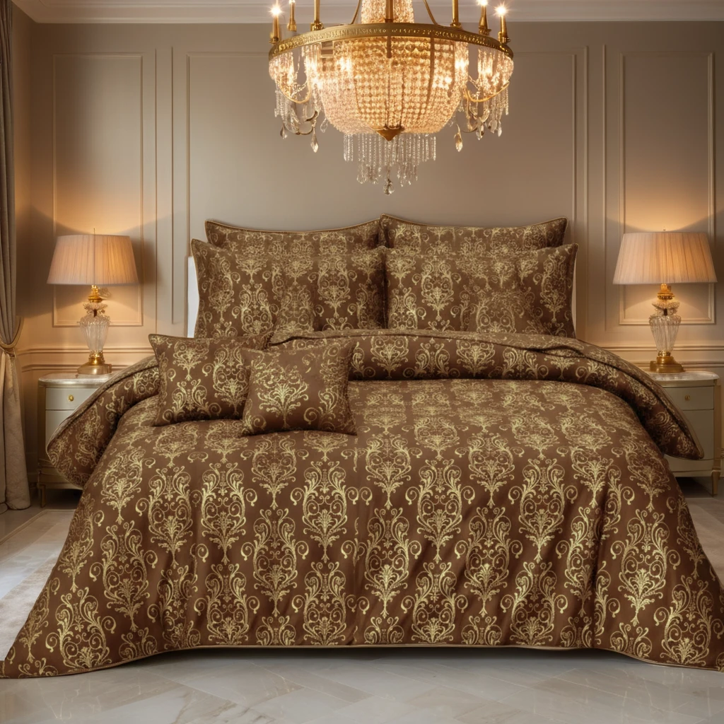 FLOWER/CHOCO  VELVET DUVET COVERS SET 8 PCS