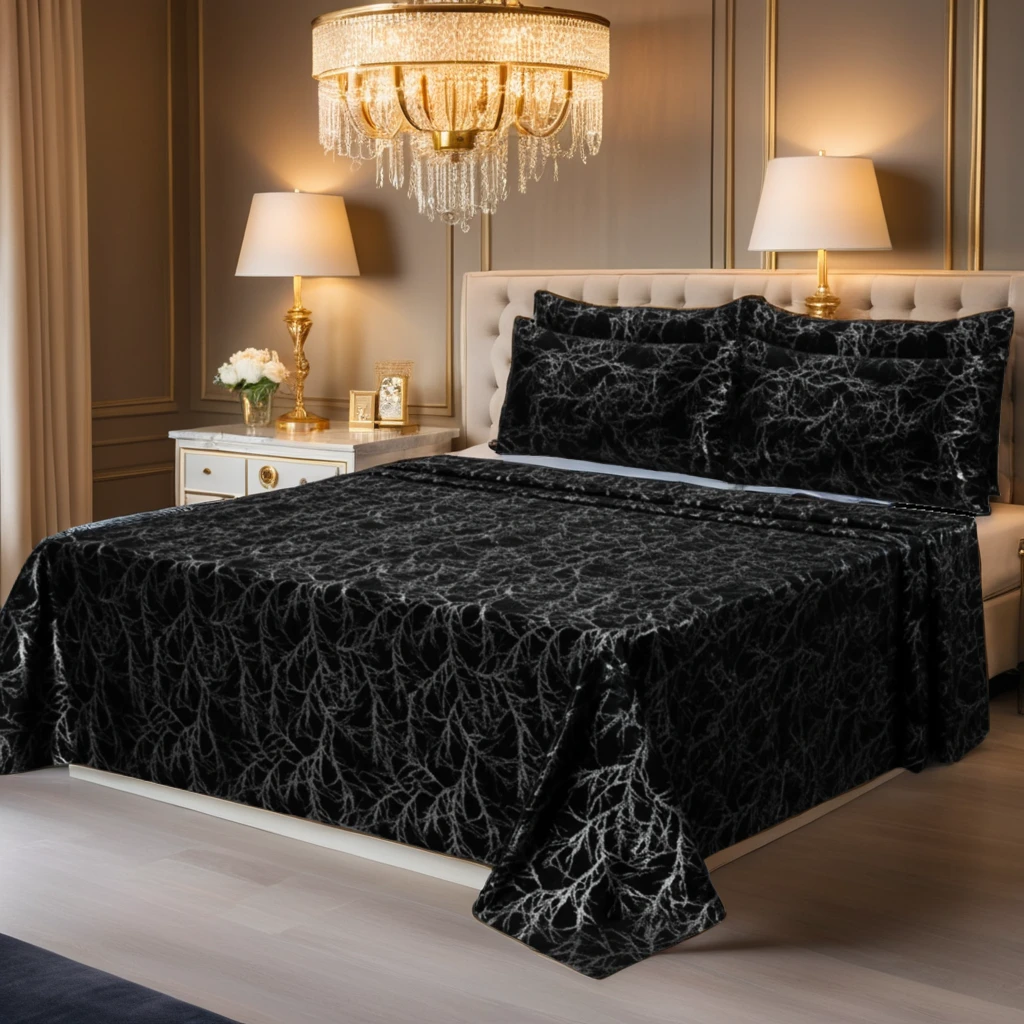 TREE/BLACK VELVET BEDSHEET SET - 5 PCS
