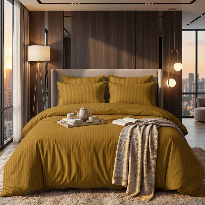 COPPER SATIN STRIPE BEDSHEET SET - 5 PCS