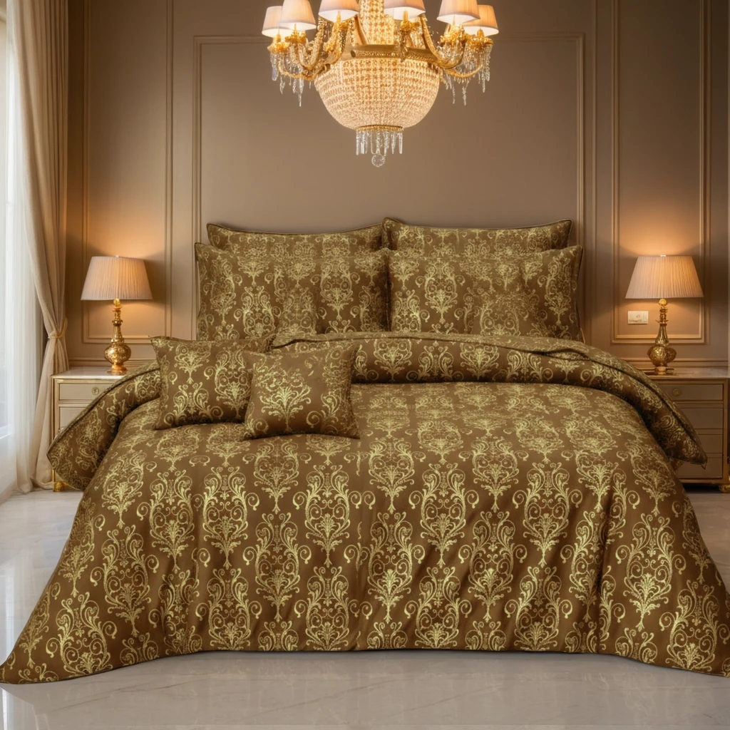 FLOWER/BROWN VELVET DUVET COVERS SET 8 PCS