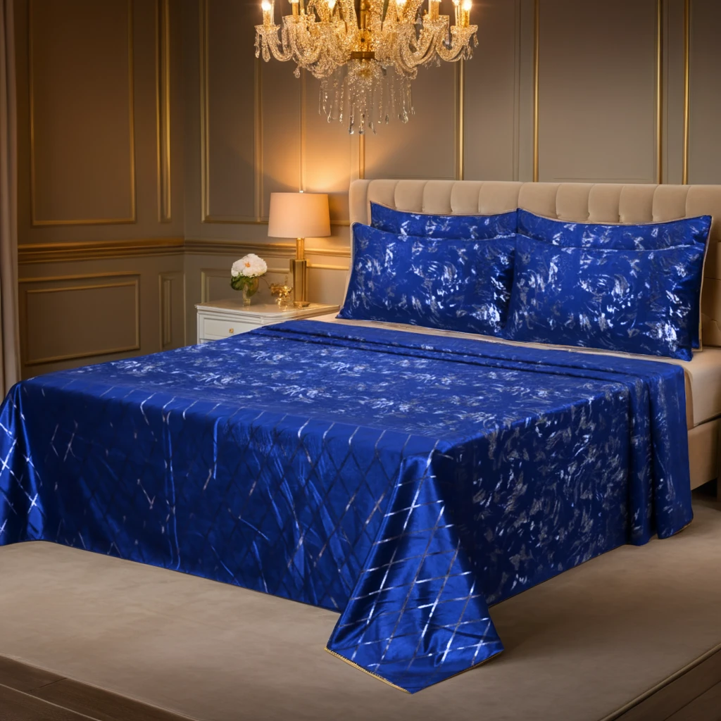 MILITARY/BLUE  VELVET BEDSHEET SET - 5 PCS