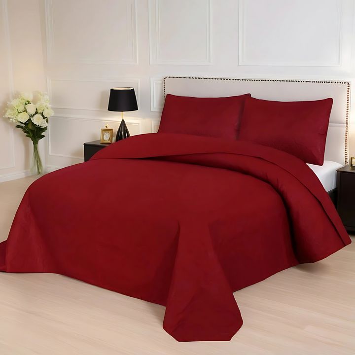MAROON BEDSPREAD SET - 3 PCS (PREMIUM)
