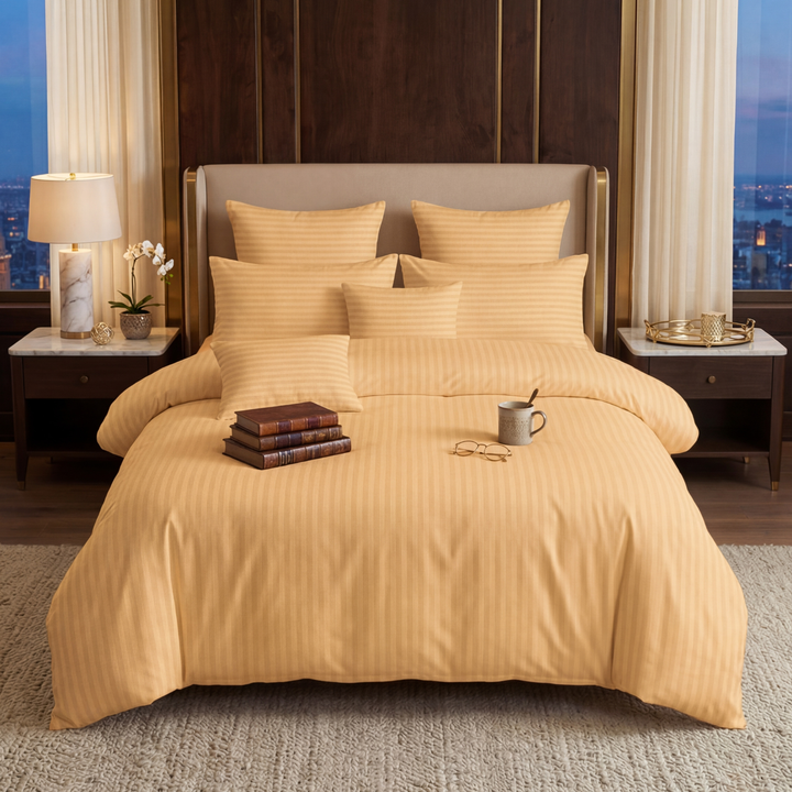 BEIGE stripe  Winter Comforter Set- 8 Pcs