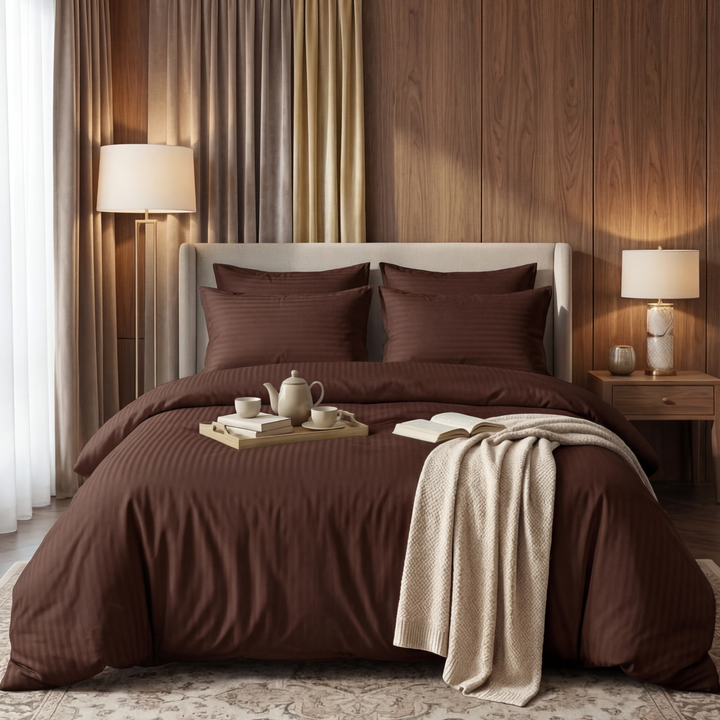 CHOCO SATIN STRIPE BEDSHEET SET - 5 PCS