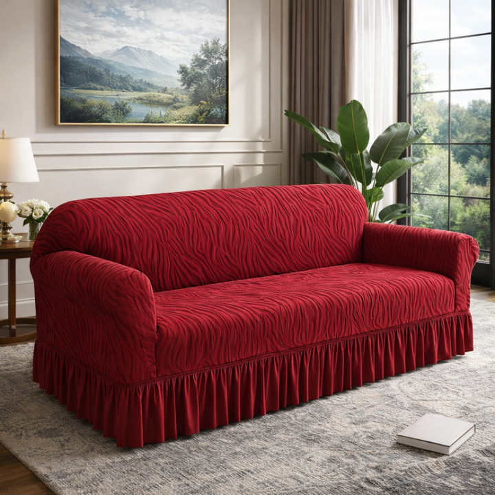 Zebra Velvet Maroon Sofa Cover