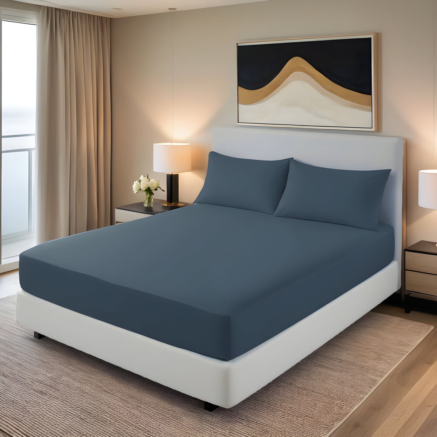 GREY LUXURY FITTED SHEET- 3 PCS