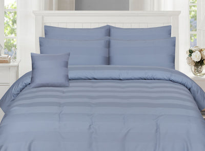 WIDE STRIPES SILVER  BEDSHEET SET - 6 PCS (SATIN)
