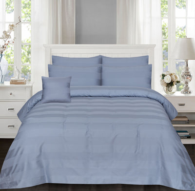 WIDE STRIPES SILVER  BEDSHEET SET - 6 PCS (SATIN)