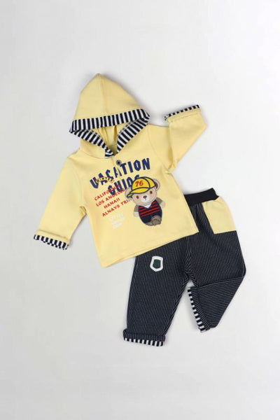 2 PIECE STRIPPED HOODIE SUIT SET YELLOW