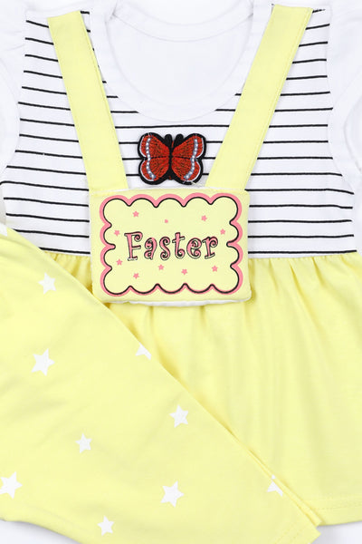 COTTON BUTTERFLY LINED FROCK SET YELLOW