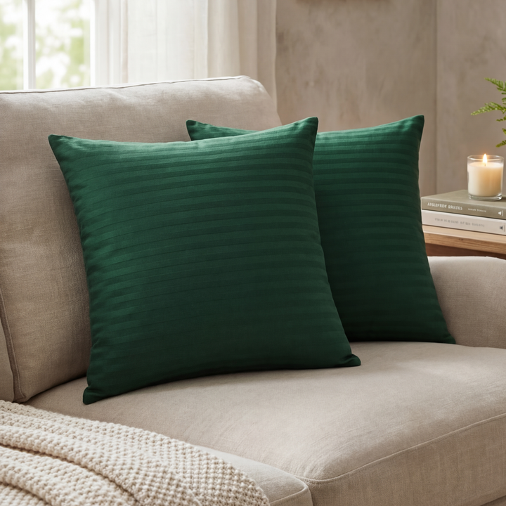 GREEN SATIN STRIPE CUSHION COVER (PACK OF 2)