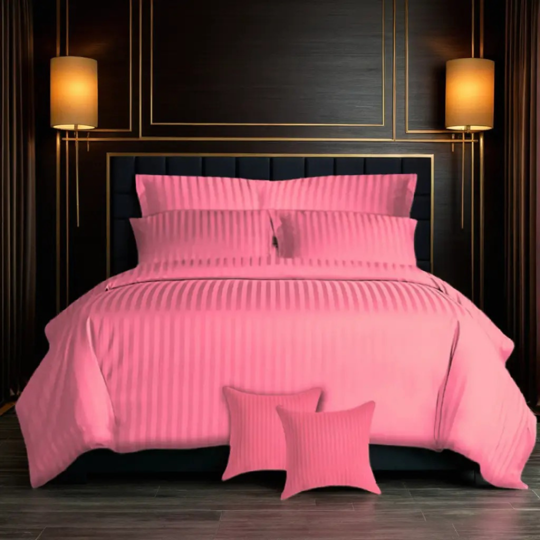 HOT PINK SATIN STRIPE DUVET SET 8 PCS | EXPERIENCE UNMATCHED LUXURY