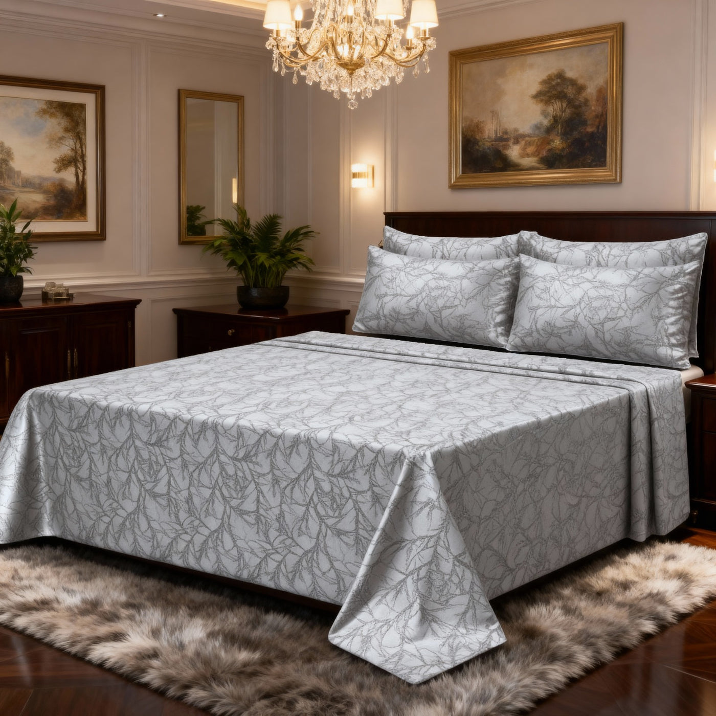 MILITARY/SILVER VELVET BEDSHEET SET - 5 PCS