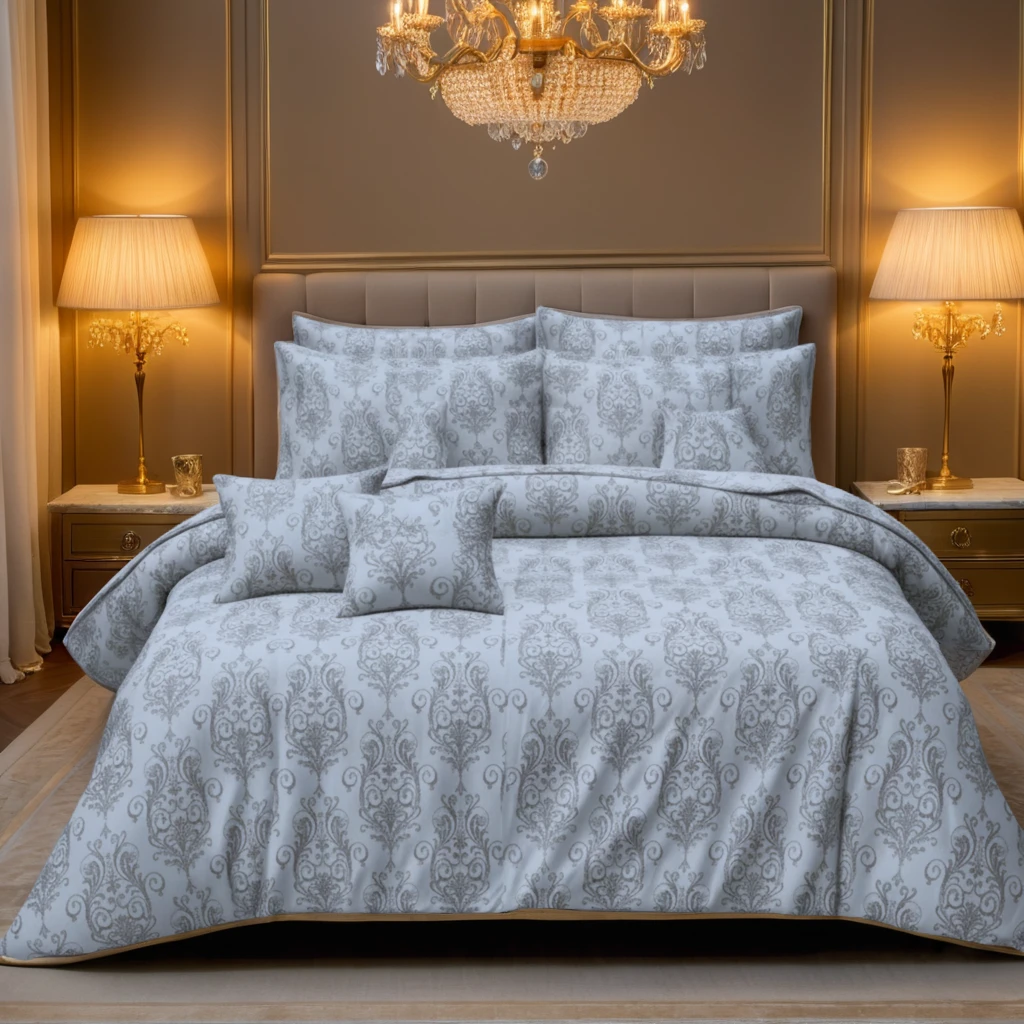 FLOWER/SILVER VELVET DUVET COVERS SET 8 PCS