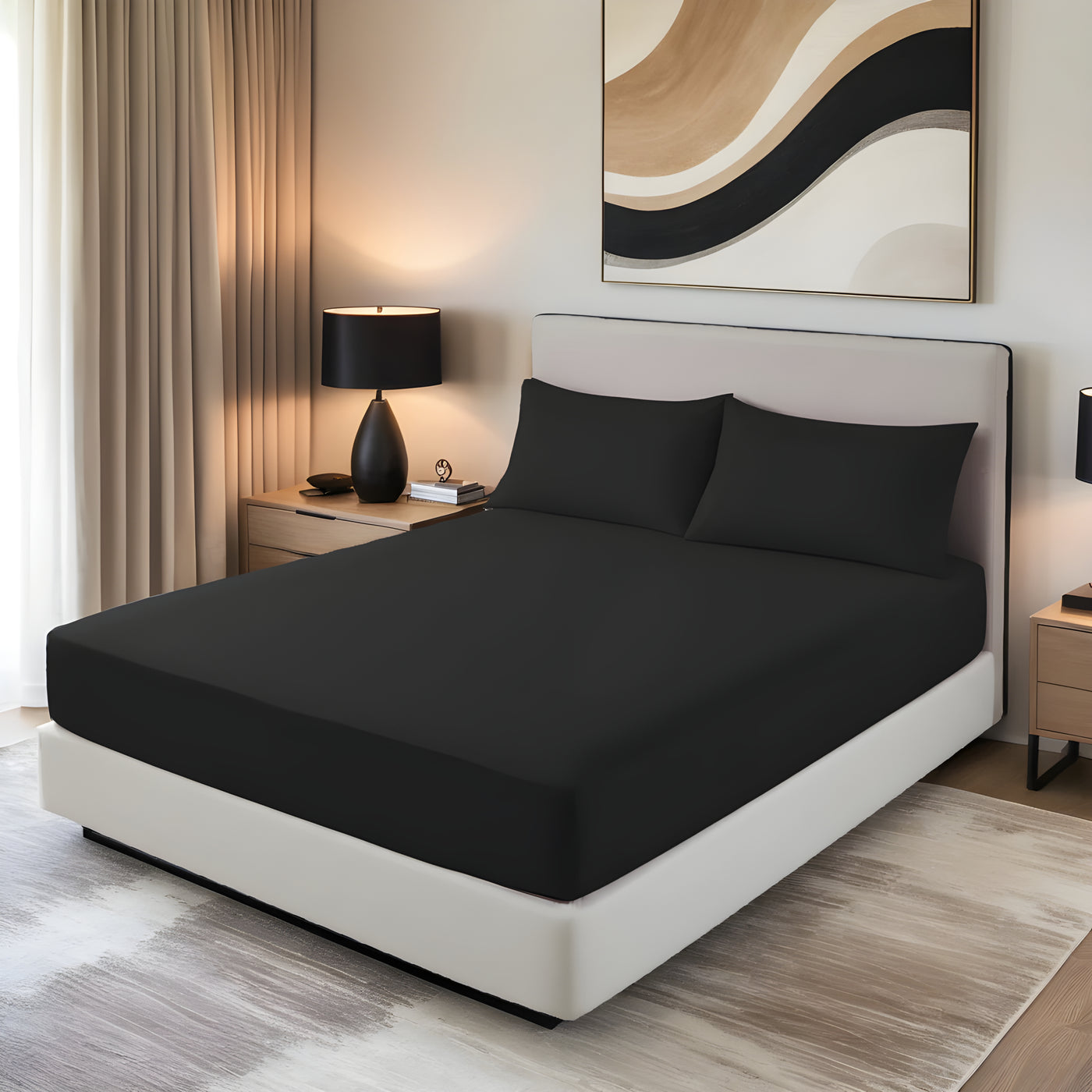 BLACK LUXURY FITTED SHEET- 3 PCS