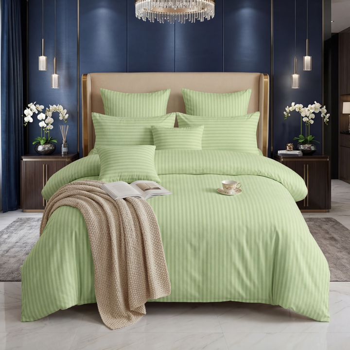 SEA GREEN stripe Winter Comforter Set- 8 Pcs