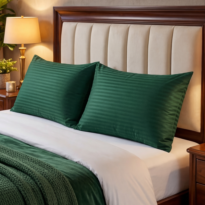 GREEN SATIN STRIPE PILLOW COVERS
