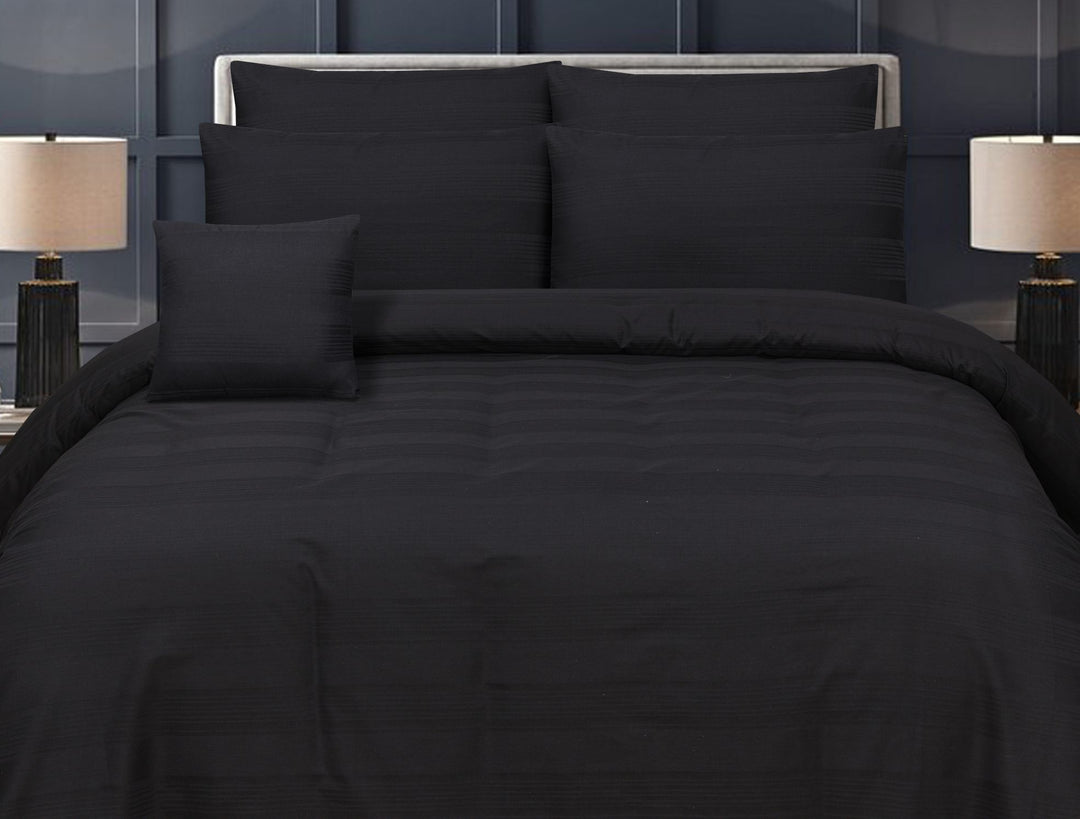 WIDE STRIPES BLACK BEDSHEET SET - 6 PCS (SATIN)