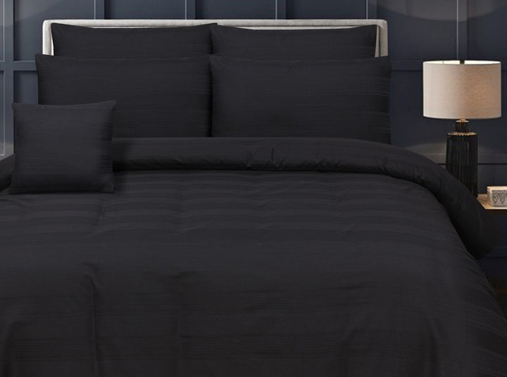 WIDE STRIPES BLACK BEDSHEET SET - 6 PCS (SATIN)