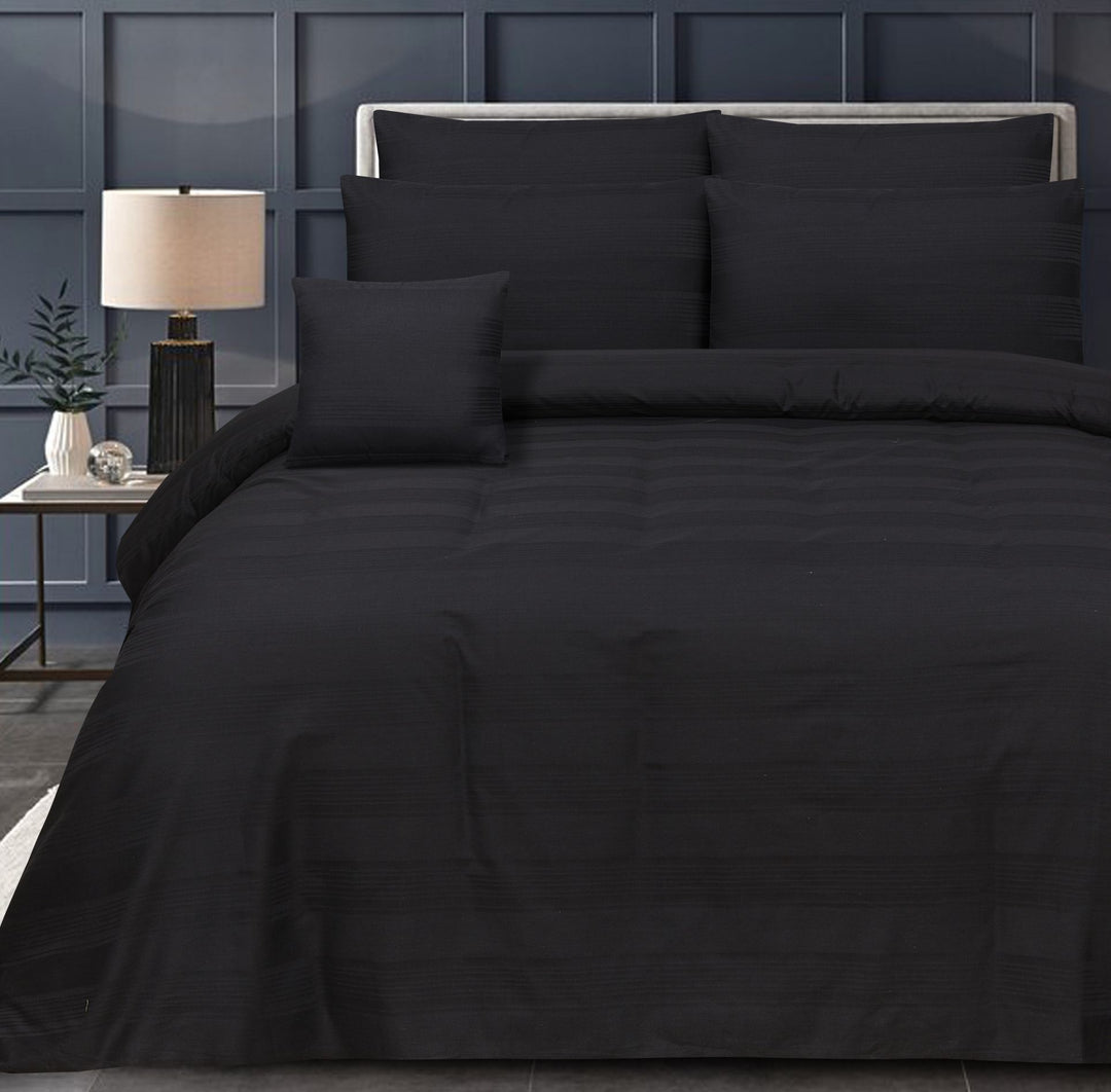 WIDE STRIPES BLACK BEDSHEET SET - 6 PCS (SATIN)