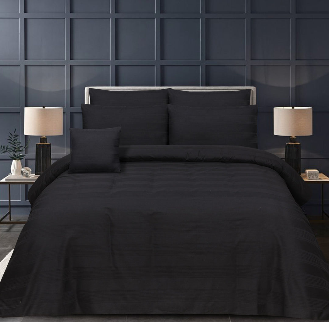 WIDE STRIPES BLACK BEDSHEET SET - 6 PCS (SATIN)