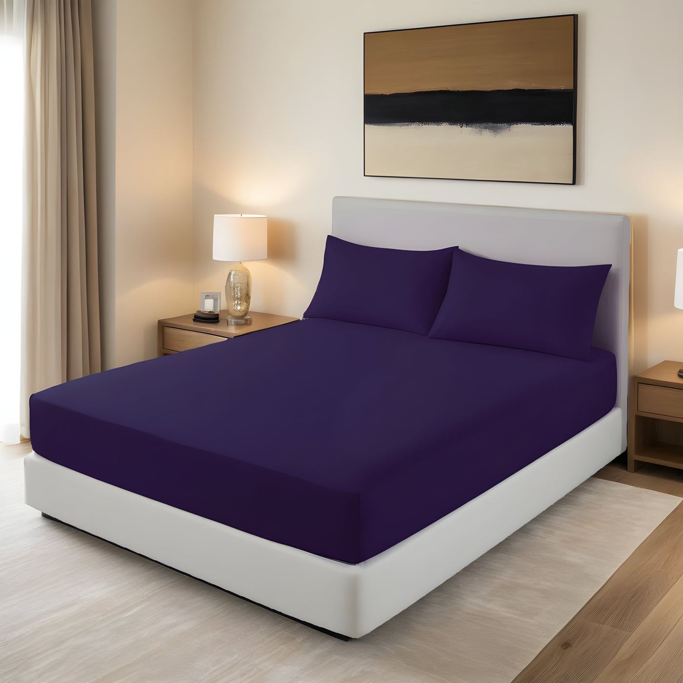 D.PURPLE LUXURY FITTED SHEET- 3 PCS