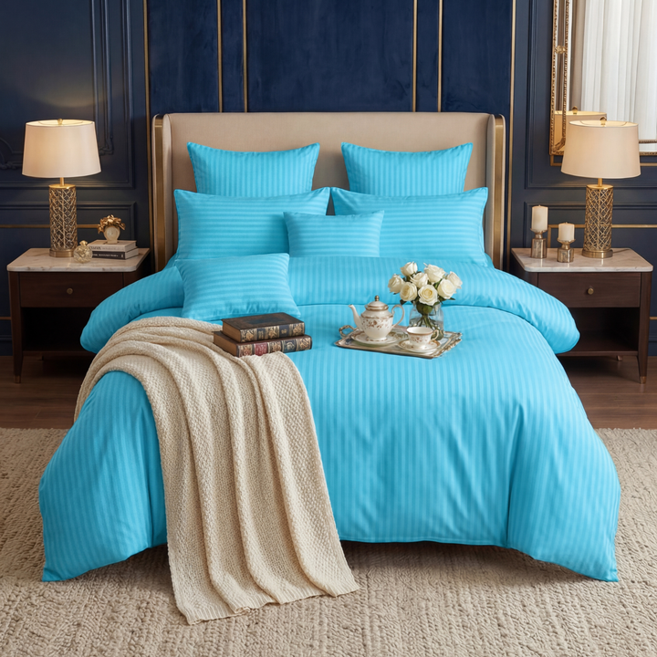 MINT Stripe Winter Comforter Set- 8 Pcs