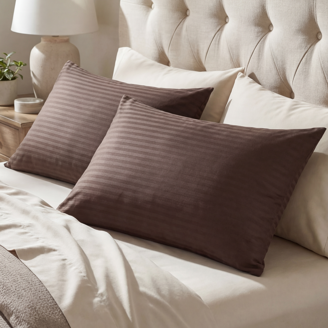 CHOCO SATIN STRIPE PILLOW COVERS