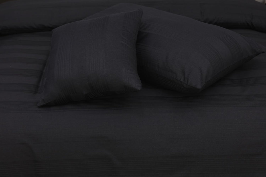 WIDE STRIPES BLACK BEDSHEET SET - 6 PCS (SATIN)