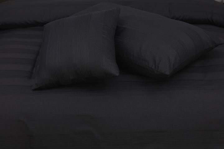 WIDE STRIPES BLACK BEDSHEET SET - 6 PCS (SATIN)