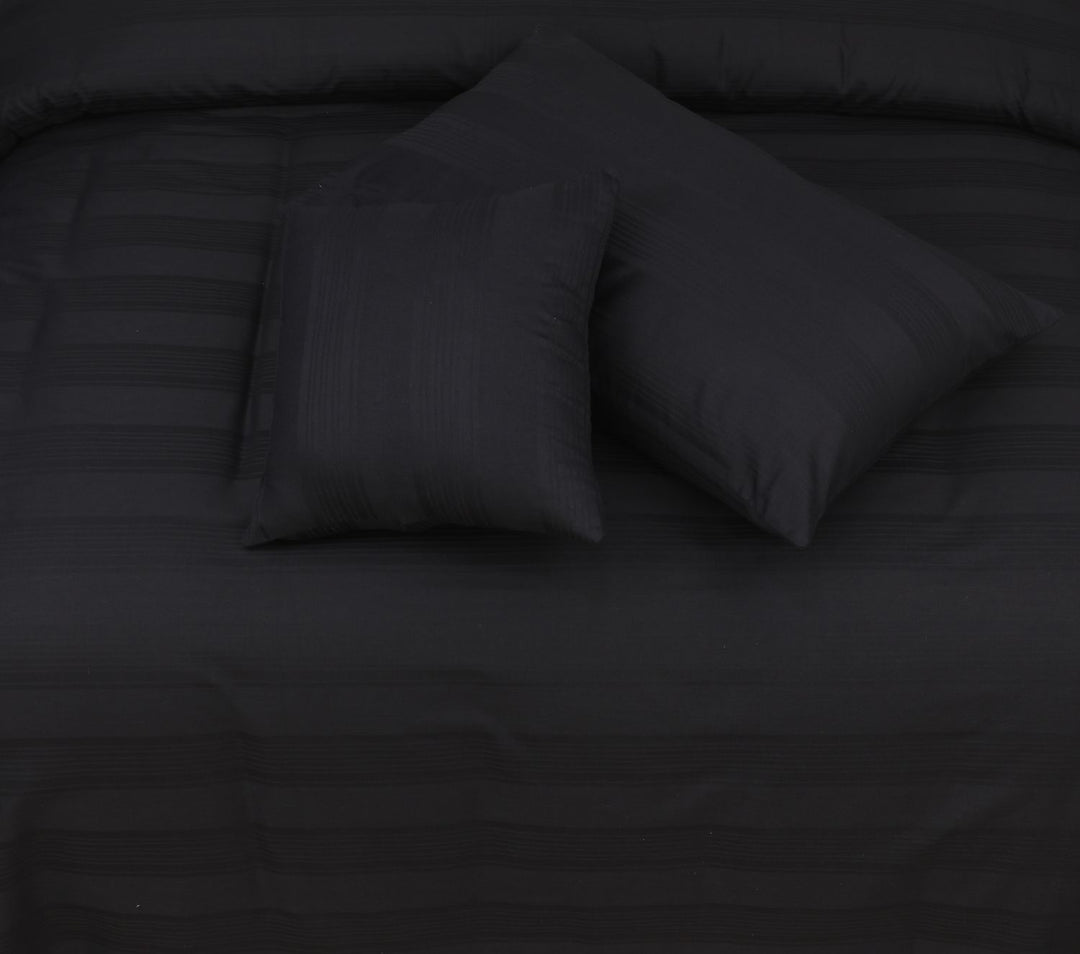 WIDE STRIPES BLACK BEDSHEET SET - 6 PCS (SATIN)